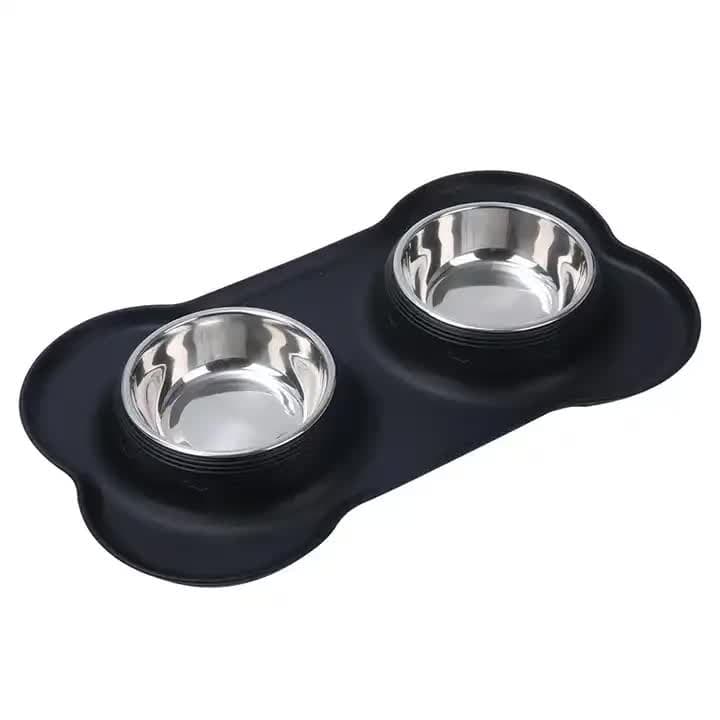 Stainless Double Bowl Set with Mat