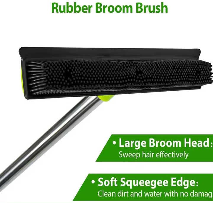 Rubber Hair Broom & Squeegee, 125cm, Green view 6