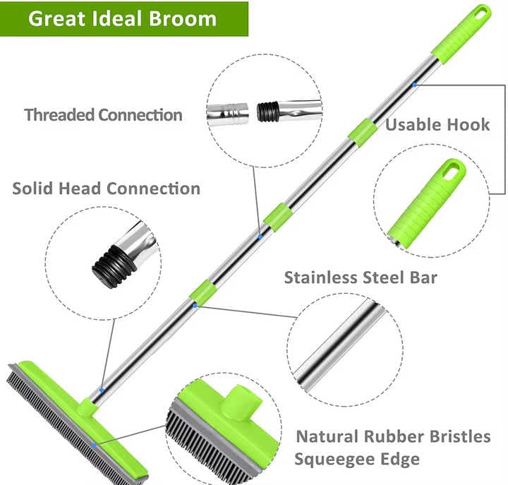 Rubber Hair Broom & Squeegee, 125cm, Green view 7