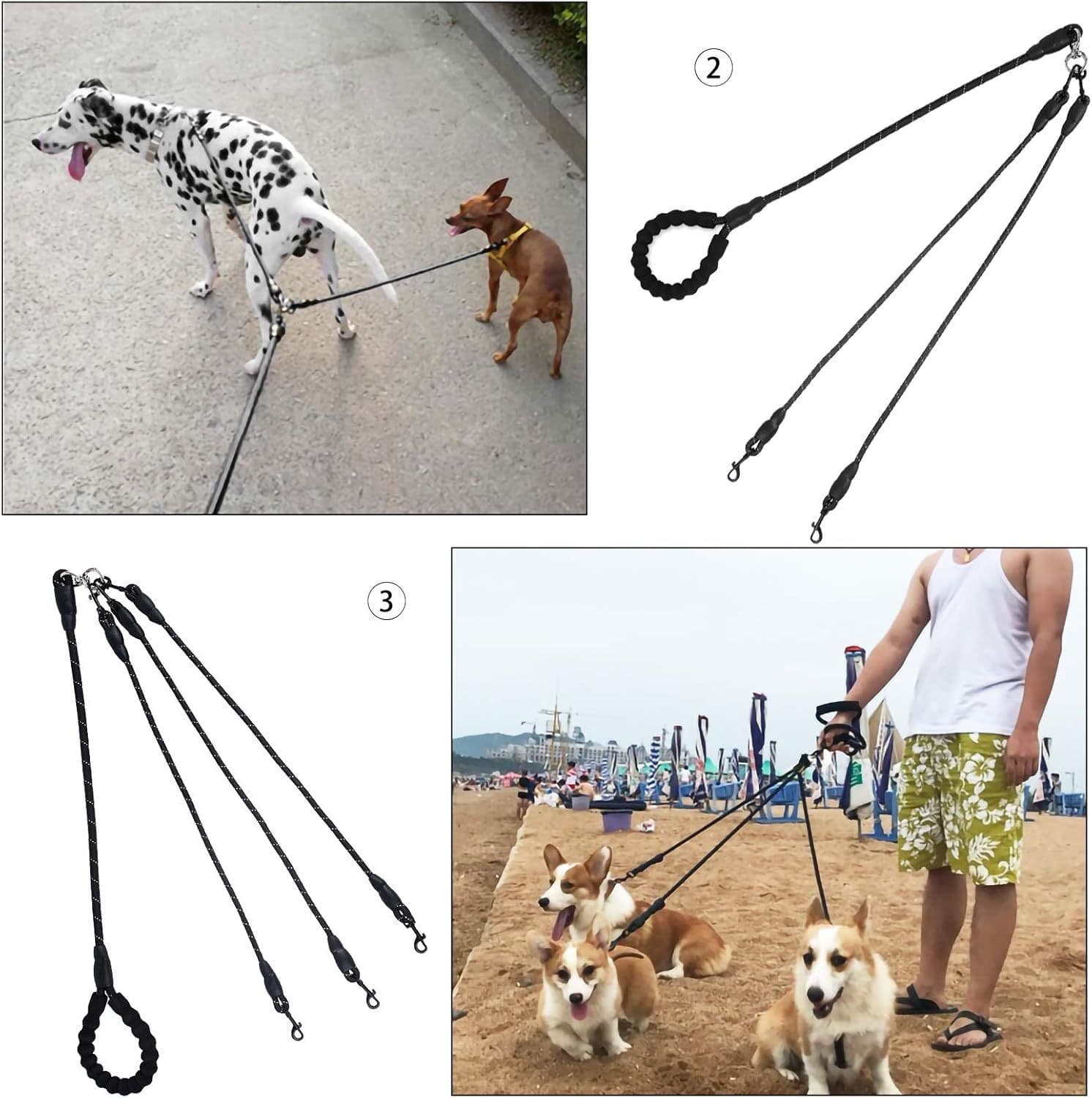 3-in-1 No-Tangle Multi-Dog Lead, Red view 6