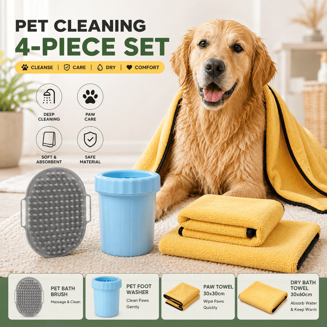 4-Piece Grooming & Paw Cleaning Kit