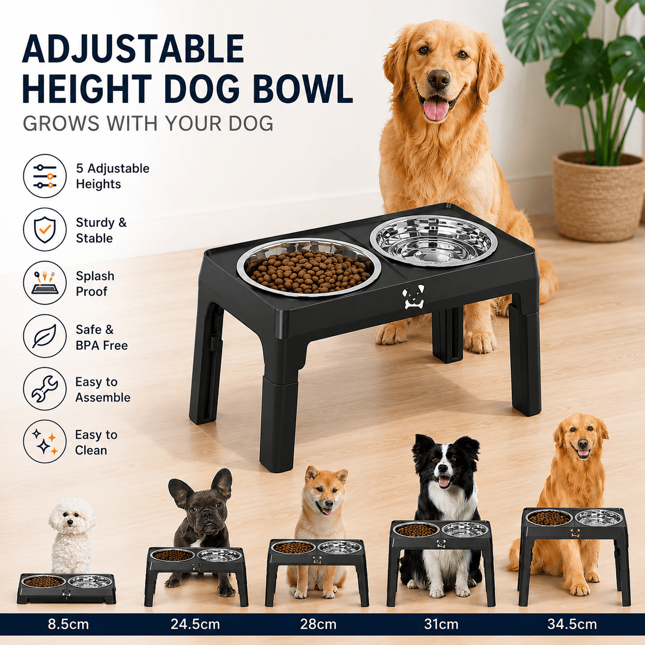 Elevated Double Bowl Stand, Medium