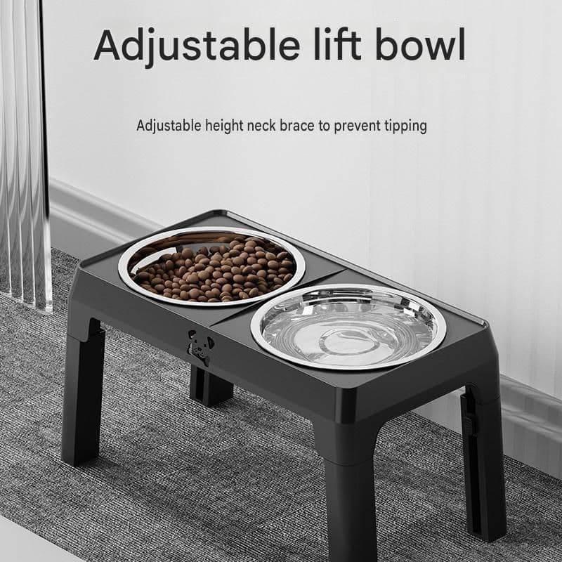 Elevated Double Bowl Stand, Medium, Black view 2
