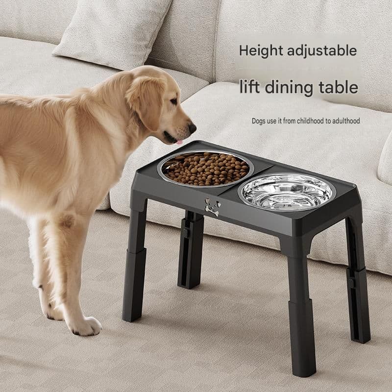 Elevated Double Bowl Stand, Medium, Black view 3