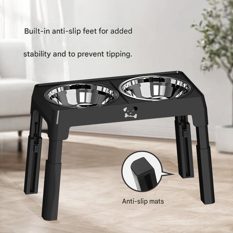 Elevated Double Bowl Stand, Medium, Black view 5