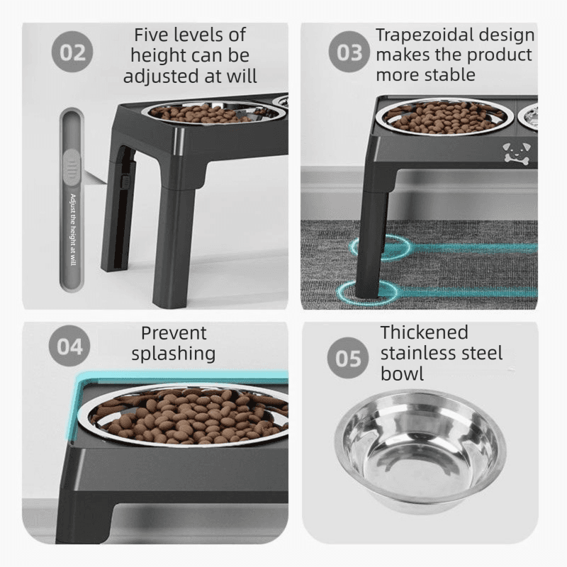 Elevated Double Bowl Stand, Medium, Black view 8