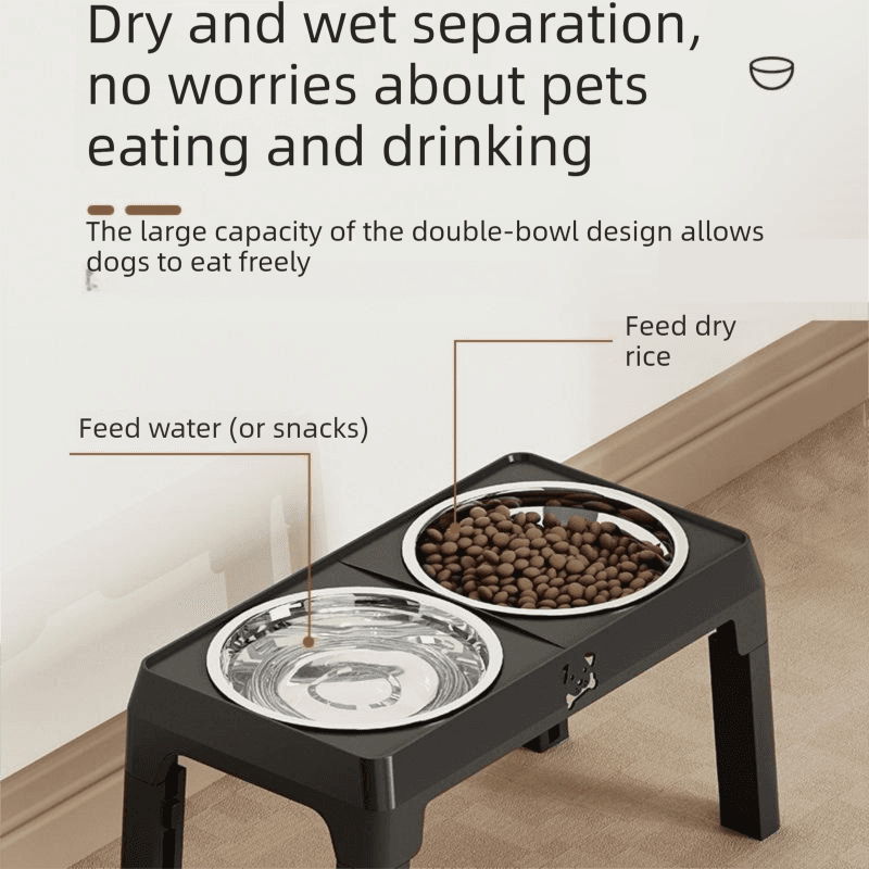 Elevated Double Bowl Stand, Medium, Black view 11